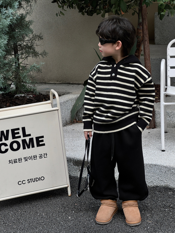 Dječji pulover s kapuljom i prugama, debeli pamuk, okrugli izrez, dugi rukavi, za djecu 3–8 godina, zimska verzija 2025.