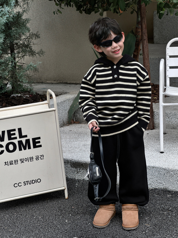 Dječji pulover s kapuljom i prugama, debeli pamuk, okrugli izrez, dugi rukavi, za djecu 3–8 godina, zimska verzija 2025.