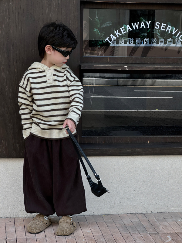 Dječji pulover s kapuljom i prugama, debeli pamuk, okrugli izrez, dugi rukavi, za djecu 3–8 godina, zimska verzija 2025.