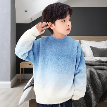 Pulover tricotat pentru copii din Mink Velvet, guler rotund, mâneci lungi, țesătură tratată moale, pentru vârste 3–8 ani, Toamna 2025