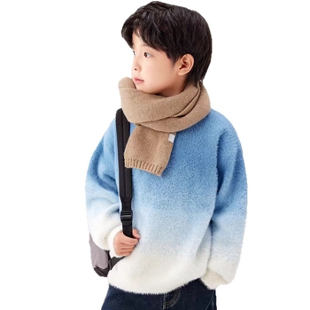 Pulover tricotat pentru copii din Mink Velvet, guler rotund, mâneci lungi, țesătură tratată moale, pentru vârste 3–8 ani, Toamna 2025