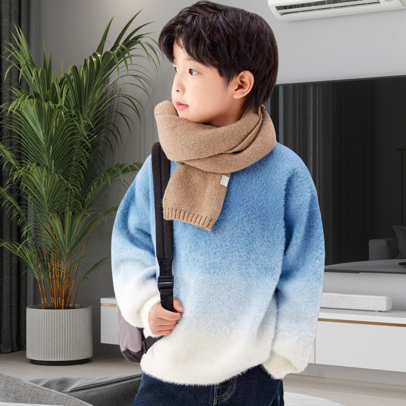 Pulover tricotat pentru copii din Mink Velvet, guler rotund, mâneci lungi, țesătură tratată moale, pentru vârste 3–8 ani, Toamna 2025