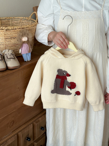 Dječji džemper s kapuljom, karikatura životinja, dugi rukav, poliester tkanina, zimski komad