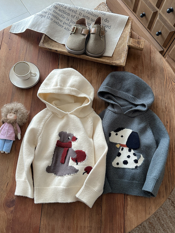 Dječji džemper s kapuljom, karikatura životinja, dugi rukav, poliester tkanina, zimski komad