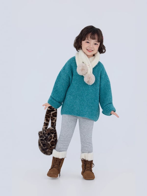 Pulover pentru copii în stil coreean, lână groasă, guler rotund, mâneci lungi, pentru fete, iarnă 2025