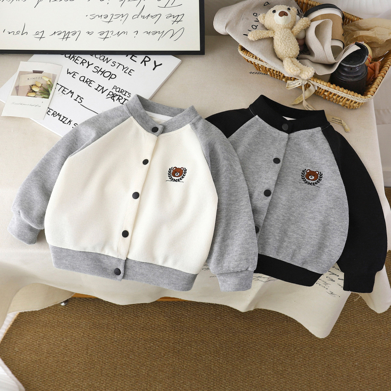 Cardigan tricotat pentru copii – toamnă, mâneci lungi, guler rotund, închidere cu nasturi pe un singur rând, imprimeu animal