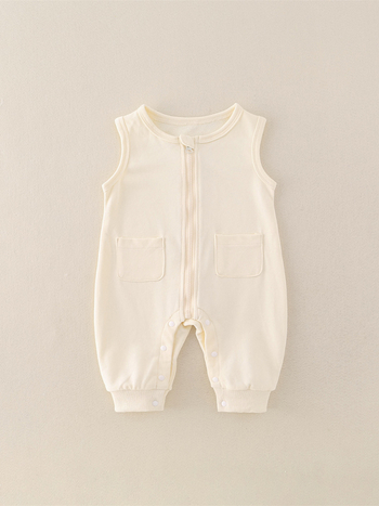 Salopetă bebeluș fără mâneci din bumbac, închidere cu fermoar, pentru vârsta 0-1 an