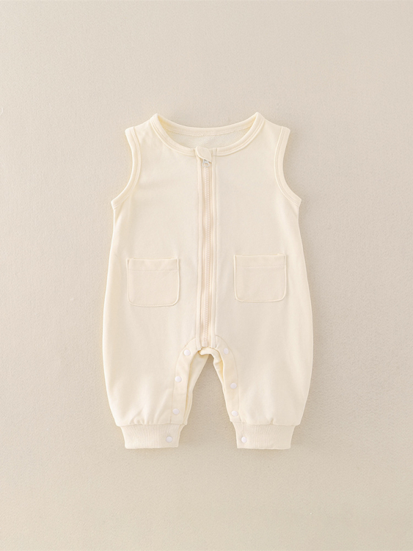 Salopetă bebeluș fără mâneci din bumbac, închidere cu fermoar, pentru vârsta 0-1 an