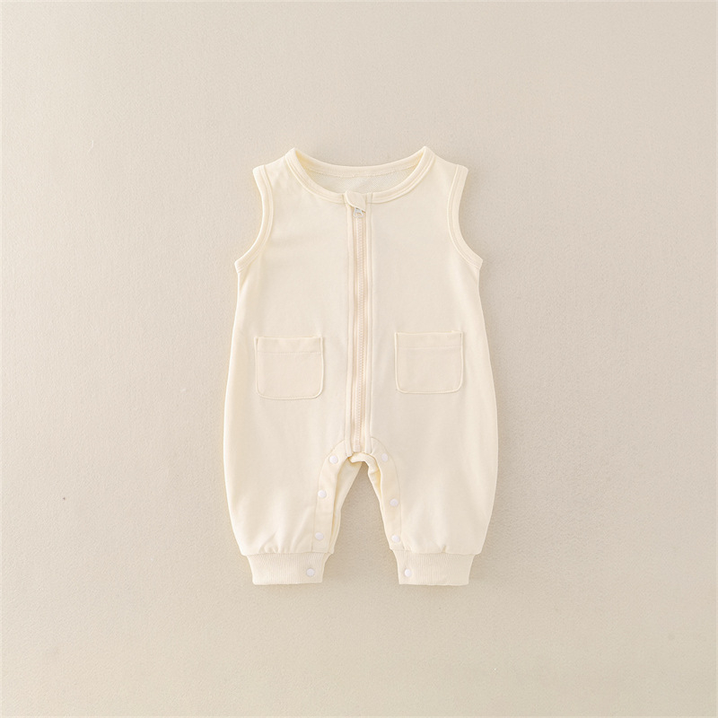 Salopetă bebeluș fără mâneci din bumbac, închidere cu fermoar, pentru vârsta 0-1 an