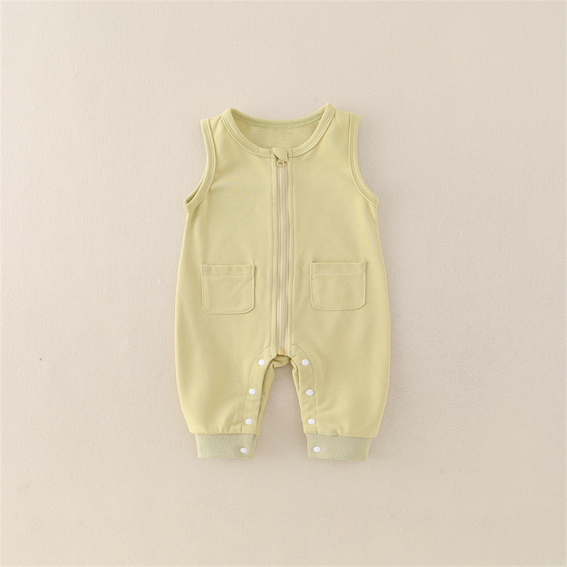 Salopetă bebeluș fără mâneci din bumbac, închidere cu fermoar, pentru vârsta 0-1 an