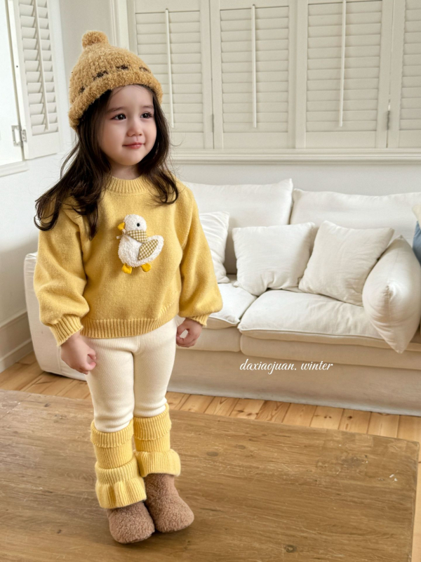 Pulover pentru copii în stil coreean cu motiv cu rață, din acril, tricot gros, mâneci lungi, guler rotund, pentru copii 3–8 ani