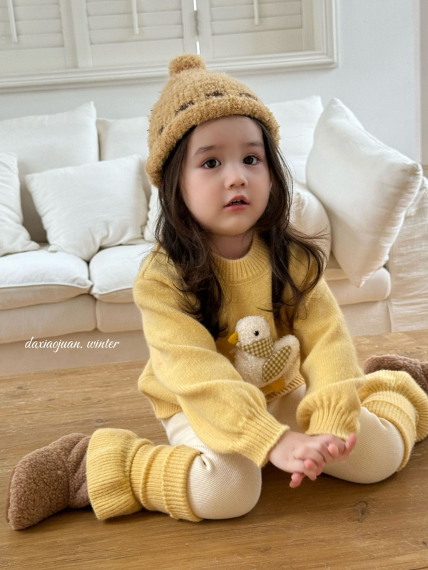 Pulover pentru copii în stil coreean cu motiv cu rață, din acril, tricot gros, mâneci lungi, guler rotund, pentru copii 3–8 ani