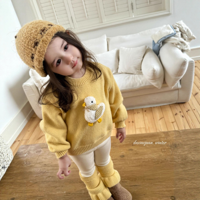 Pulover pentru copii în stil coreean cu motiv cu rață, din acril, tricot gros, mâneci lungi, guler rotund, pentru copii 3–8 ani