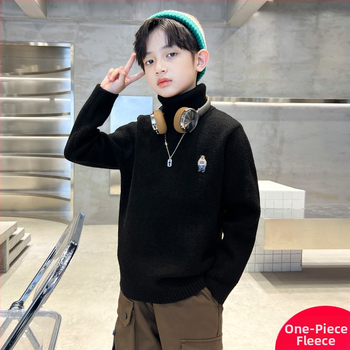 Dječji pulover za dečke s debelim visokim ovratnikom i fleece podstavom, akrilna vlakna 45%, za jesen i zimu