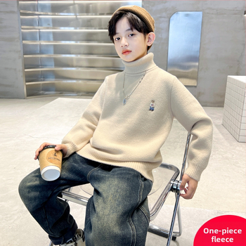 Dječji pulover za dečke s debelim visokim ovratnikom i fleece podstavom, akrilna vlakna 45%, za jesen i zimu