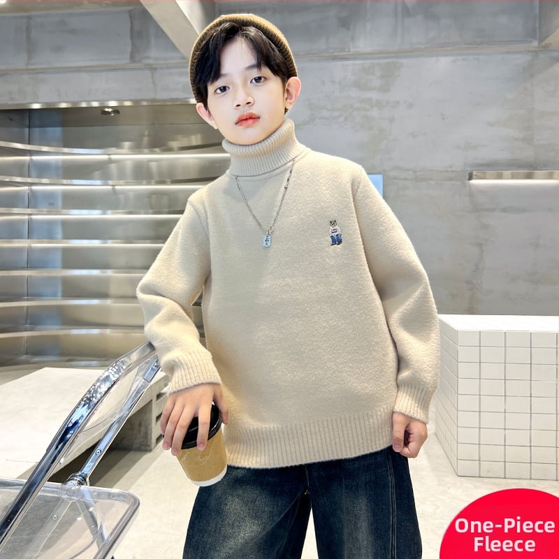 Dječji pulover za dečke s debelim visokim ovratnikom i fleece podstavom, akrilna vlakna 45%, za jesen i zimu