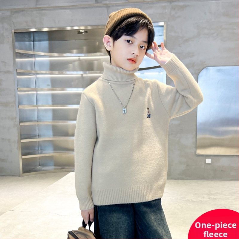 Dječji pulover za dečke s debelim visokim ovratnikom i fleece podstavom, akrilna vlakna 45%, za jesen i zimu