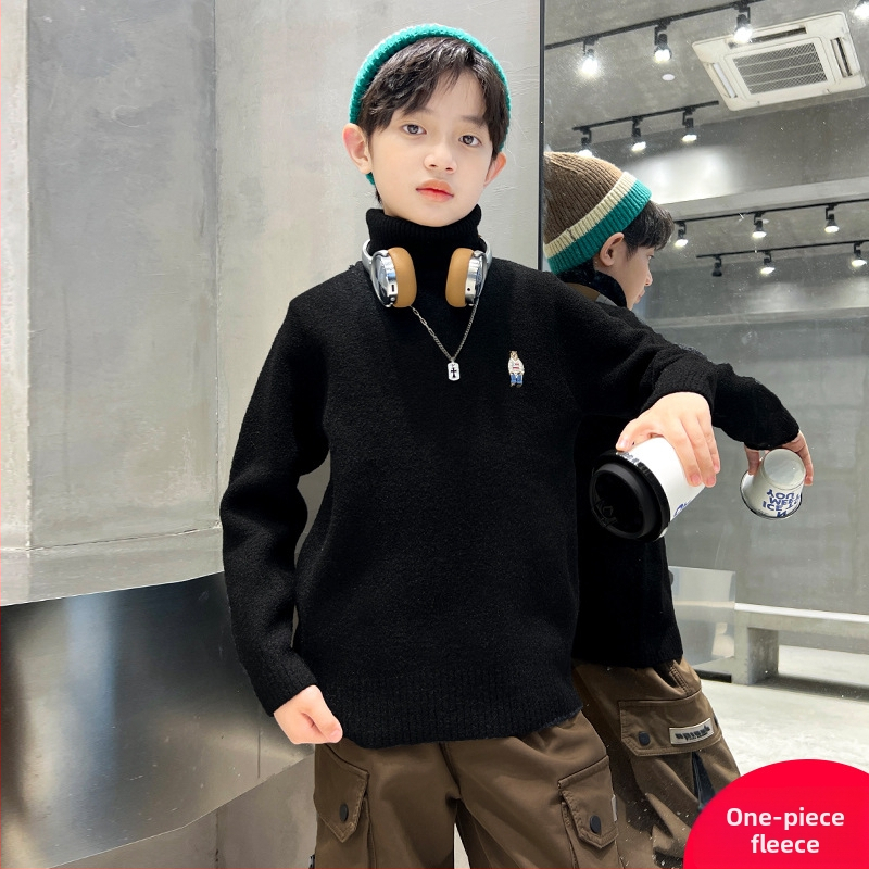 Dječji pulover za dečke s debelim visokim ovratnikom i fleece podstavom, akrilna vlakna 45%, za jesen i zimu