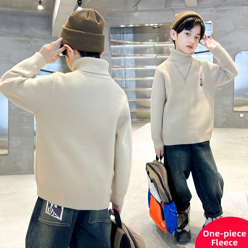 Dječji pulover za dečke s debelim visokim ovratnikom i fleece podstavom, akrilna vlakna 45%, za jesen i zimu