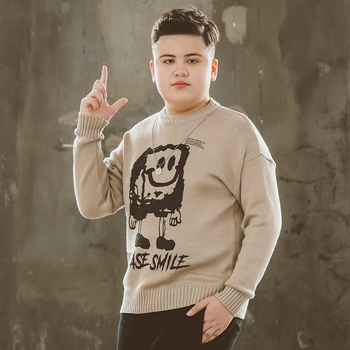 Plus veličine dječji džemper za dječake, zimski, pleteni, dugi rukavi, okrugli izrez, bez kapucne, 100% poliester, crtani uzorak
