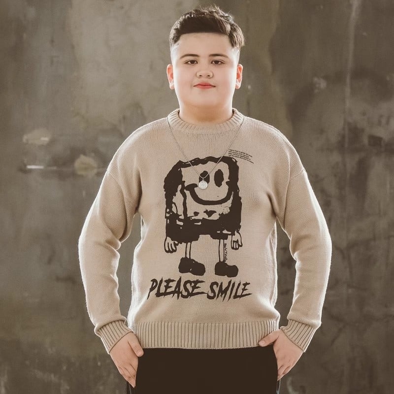 Plus veličine dječji džemper za dječake, zimski, pleteni, dugi rukavi, okrugli izrez, bez kapucne, 100% poliester, crtani uzorak