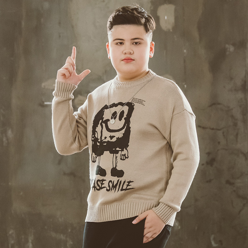 Plus veličine dječji džemper za dječake, zimski, pleteni, dugi rukavi, okrugli izrez, bez kapucne, 100% poliester, crtani uzorak