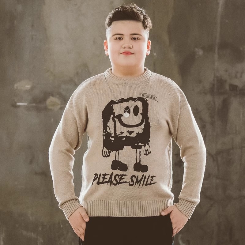 Plus veličine dječji džemper za dječake, zimski, pleteni, dugi rukavi, okrugli izrez, bez kapucne, 100% poliester, crtani uzorak