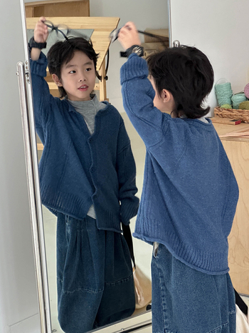 Dječji pleteni kardigan u korejskom stilu, dugi rukavi, okrugli izrez, jednoredno kopčanje, akrilno-vuneni miks