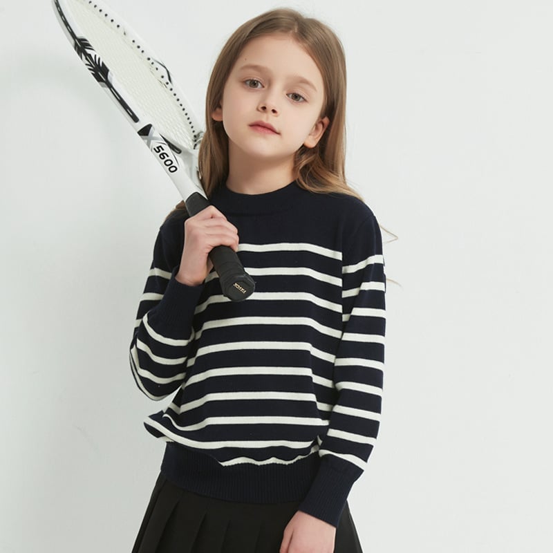Dječji prugasti pleteni pulover, 100% pamuk, lagan, okrugli izrez, dugi rukavi, proljeće–jesen nošenje, unisex