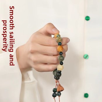 Badu drveni narukvica - Ručno izrađena, za žene, kineski stil, rombo dizajn, motiv lotosa Bodhi korijena i Boga bogatstva