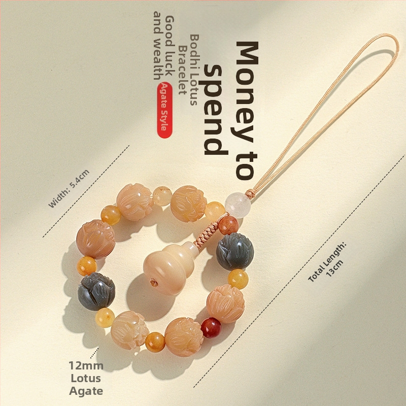 Badu drveni narukvica - Ručno izrađena, za žene, kineski stil, rombo dizajn, motiv lotosa Bodhi korijena i Boga bogatstva