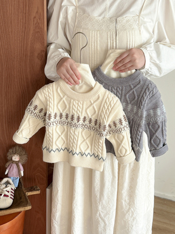 Dječji džemper s kružnim izrezom, korejski stil, jacquard retro uzorak, materijal akril-poliester, za dob 1–3 godine, jesen 2025