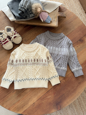 Dječji džemper s kružnim izrezom, korejski stil, jacquard retro uzorak, materijal akril-poliester, za dob 1–3 godine, jesen 2025