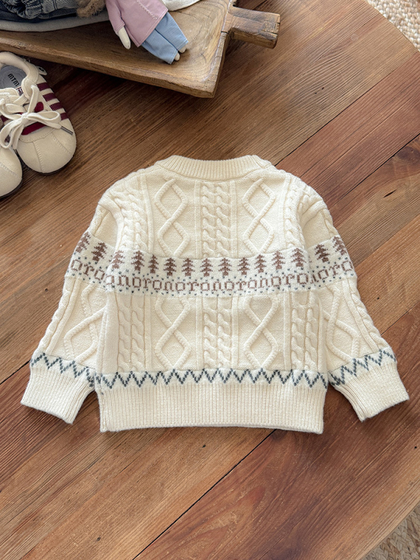 Dječji džemper s kružnim izrezom, korejski stil, jacquard retro uzorak, materijal akril-poliester, za dob 1–3 godine, jesen 2025