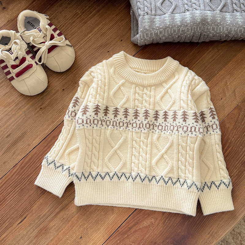 Dječji džemper s kružnim izrezom, korejski stil, jacquard retro uzorak, materijal akril-poliester, za dob 1–3 godine, jesen 2025