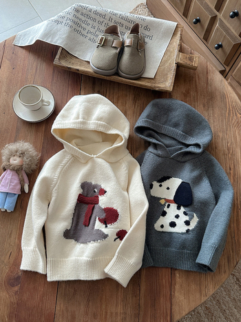 Dječji pulover s kapuljačom, crtani životinjski motiv, poliester, zimska sezona, za djecu 1–3 godine
