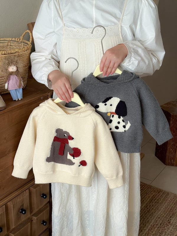 Dječji pulover s kapuljačom, crtani životinjski motiv, poliester, zimska sezona, za djecu 1–3 godine