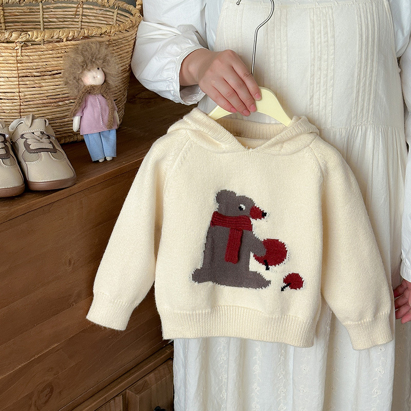 Dječji pulover s kapuljačom, crtani životinjski motiv, poliester, zimska sezona, za djecu 1–3 godine