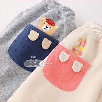 Dječje hlače za slobodno vrijeme od pamuka, 52% pamuka, srednje visine pojas, jednobojni uzorak, za djecu 1–3 godine