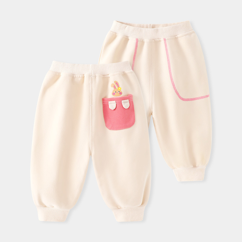 Dječje hlače za slobodno vrijeme od pamuka, 52% pamuka, srednje visine pojas, jednobojni uzorak, za djecu 1–3 godine