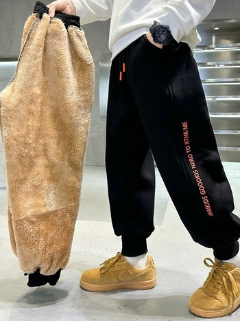 Dječje hlače zimske za dječake s flis podstavom, korejskog stila osnovni model, 95% poliester, za djecu 8+ godina