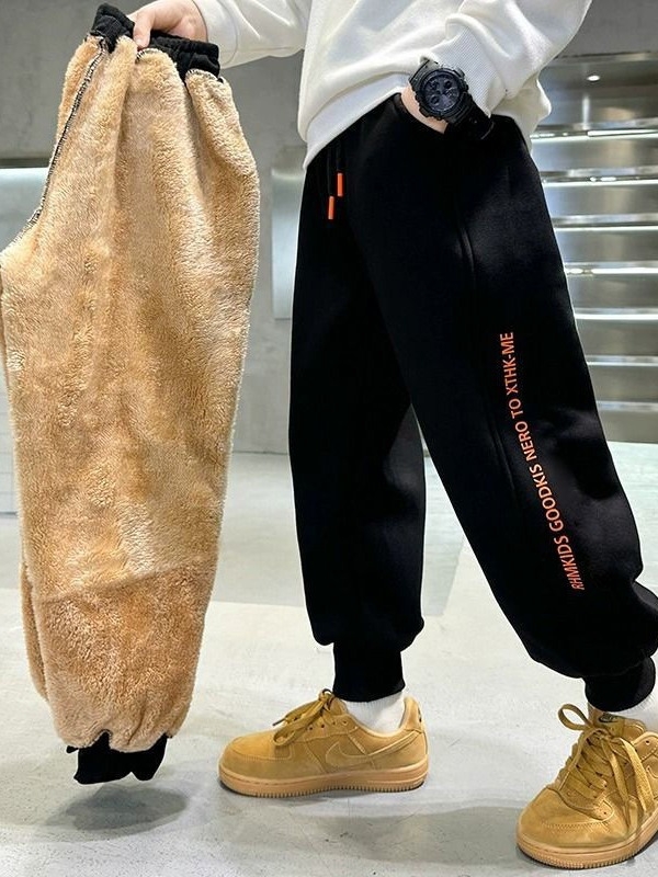 Dječje hlače zimske za dječake s flis podstavom, korejskog stila osnovni model, 95% poliester, za djecu 8+ godina