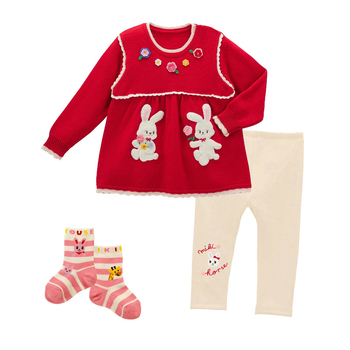 Dječje flisane legice za zimu s karikaturom zeko i izvezenim slovima, 85% pamuka, srednji porast, elastični pojas