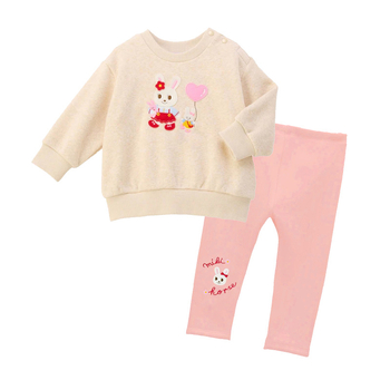 Dječje flisane legice za zimu s karikaturom zeko i izvezenim slovima, 85% pamuka, srednji porast, elastični pojas