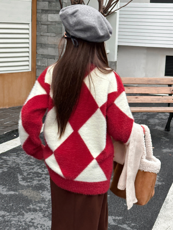 Dječji pulover za djevojčice, korejskog stila, debeli pleteni, viskozna tkanina 40%, dugi rukav, okrugli izrez, zima 2025