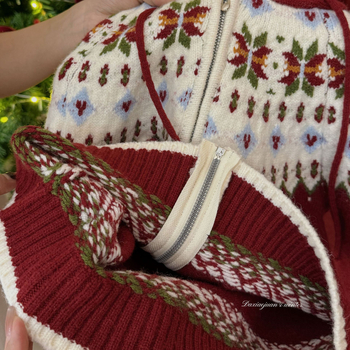 Dječji kapuljačasti džemper za Božić — Fair Isle, zimski pleteni, 100% poliester, dugi rukav, Zima 2025