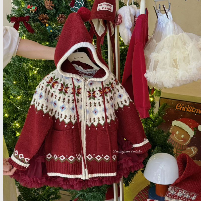 Dječji džemper s kapuljačom, unisex, Fair Isle uzorak, 100% poliester, debeli materijal