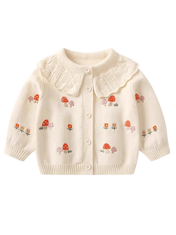 Dječji kardigan džemper s dugim rukavima, prednje kopčanje u jednoj liniji, 94% pamuk, mekan tretman enzimski pranje, uzorci: jednobojni, crtani i cvjetni.
