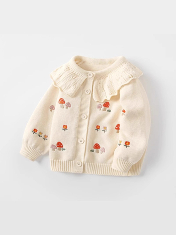 Dječji kardigan džemper s dugim rukavima, prednje kopčanje u jednoj liniji, 94% pamuk, mekan tretman enzimski pranje, uzorci: jednobojni, crtani i cvjetni.