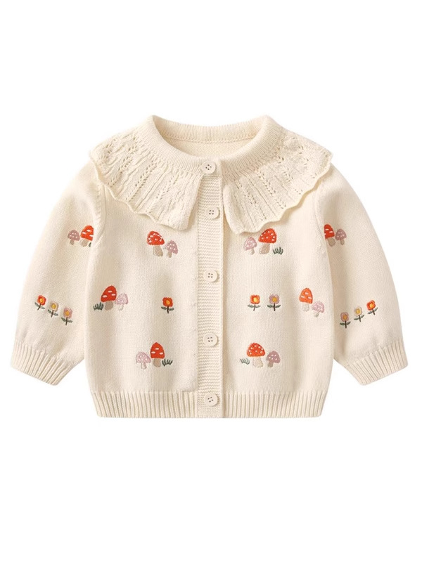 Dječji kardigan džemper s dugim rukavima, prednje kopčanje u jednoj liniji, 94% pamuk, mekan tretman enzimski pranje, uzorci: jednobojni, crtani i cvjetni.